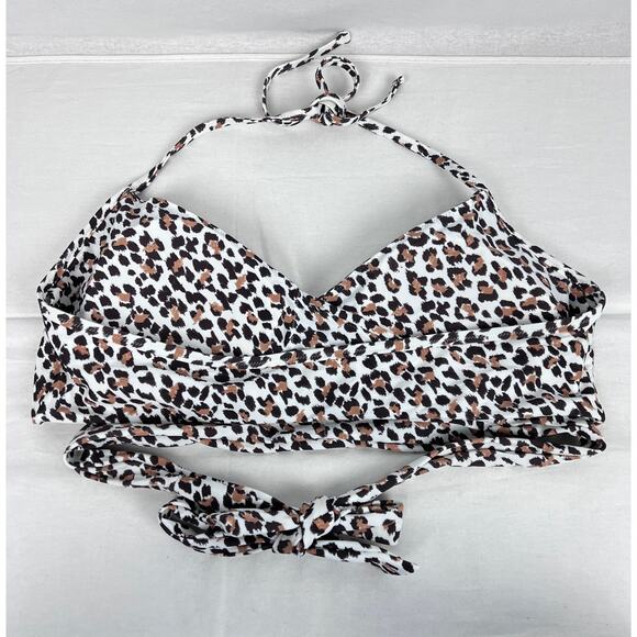 Aerie Bikini Top Leopard Wrap Scoop Halter Swim Beachy Summer Travel Vacation - Picture 4 of 6